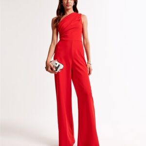 Abercrombie & Fitch One-Shoulder Crepe Jumpsuit Red